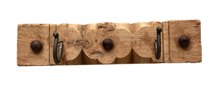 architectural salvage carved wood with iron hooks for hanging