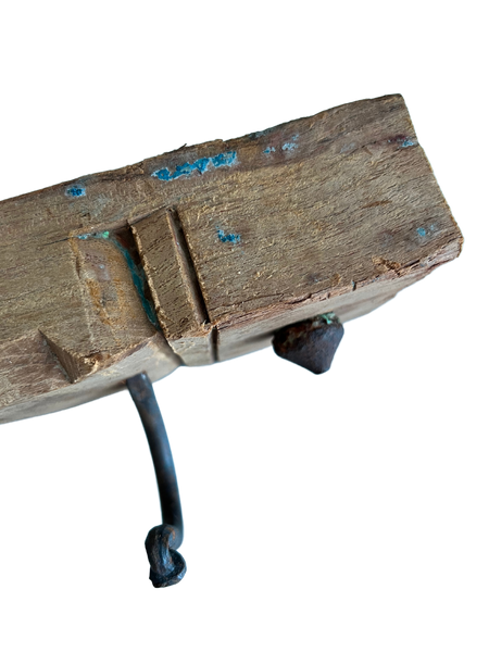 architectural salvage carved wood with iron hooks for hanging