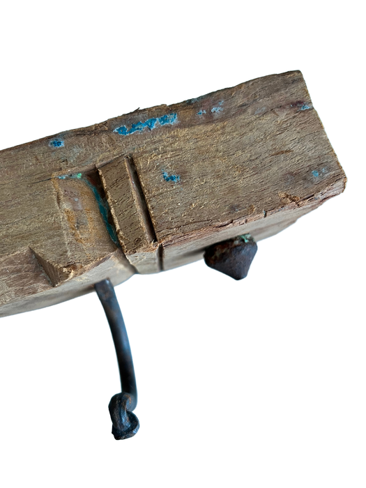 architectural salvage carved wood with iron hooks for hanging