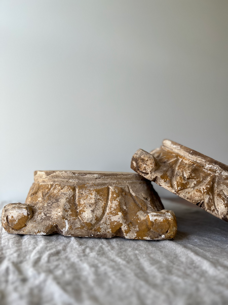 carved wood pillar base